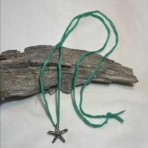 Silver Starfish Pendant on Green Cord Necklace